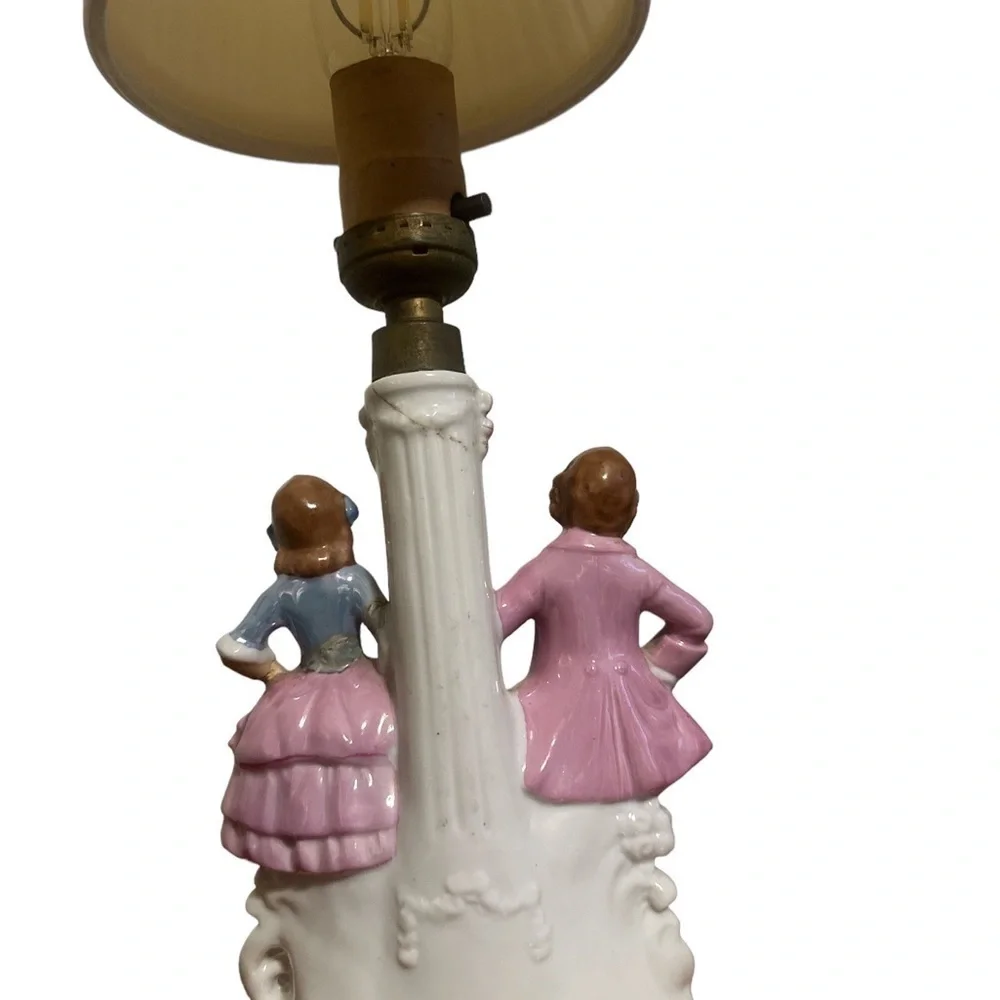 Vintage Antique German porcelain figural couple table lamp This